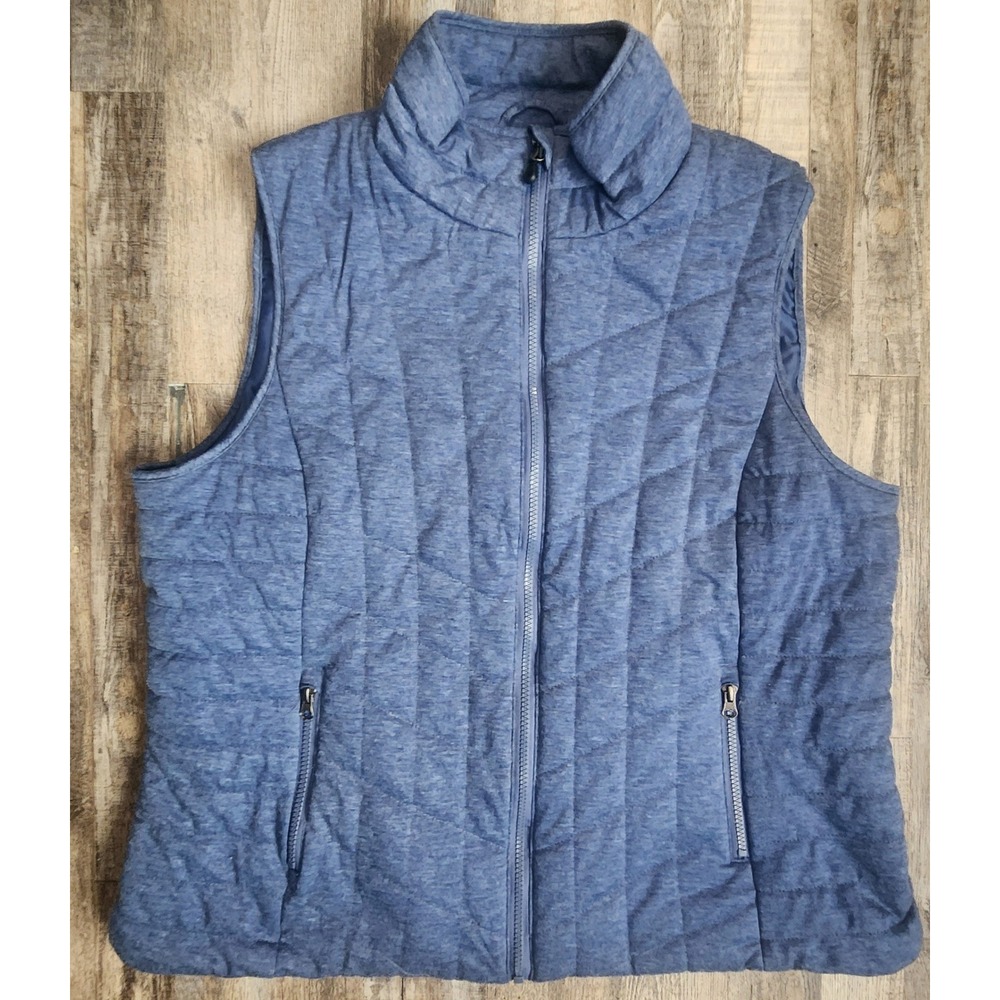 Bagatelle Quilted Vest Women 1X Blue Full Zip Sleeveless Jacket Puffer Pockets